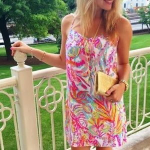 Lilly Pulitzer dusk strappy silk slip dress.